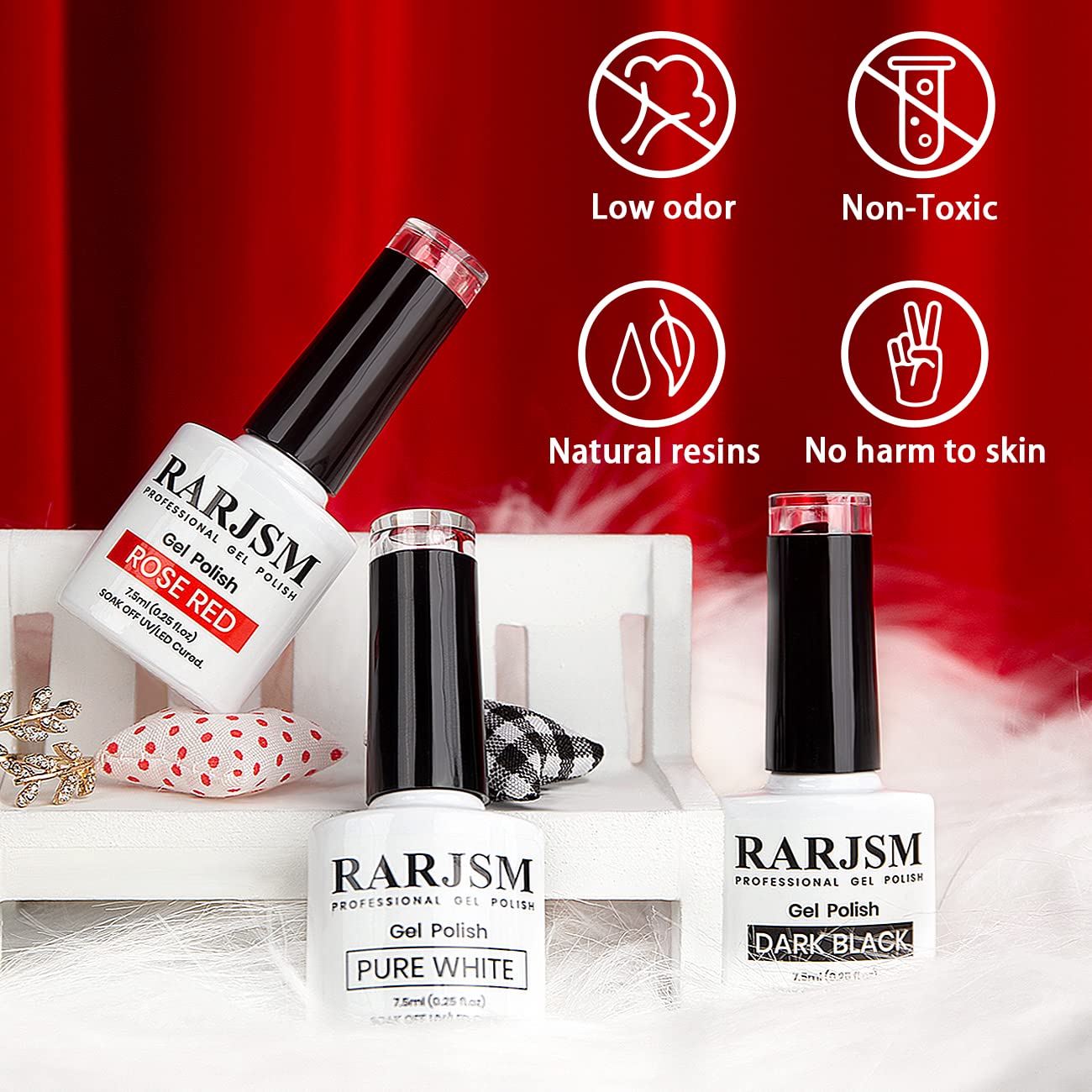 RARJSM Black White Gel Nail Polish Red Nail Polish Set Soak Off Gel Polish 3PCS 7.5ML UV LED Curing Required NailPolish Nail Art French Manicure DIY Beauty & Personal Care RARJSM