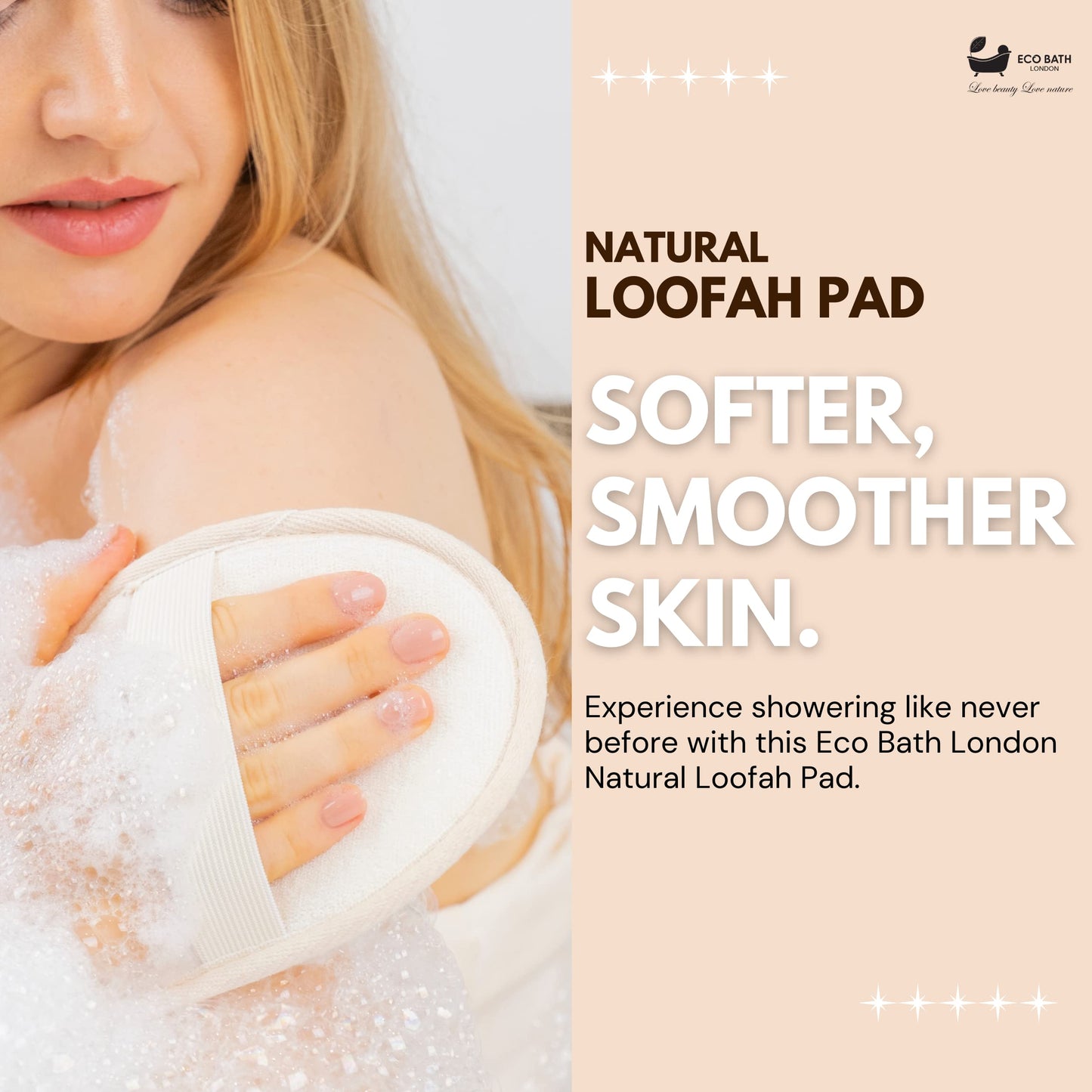 Eco Bath London Natural Loofah Pad - Exfoliating Loofah Sponge for Women and Men, 100% Natural Loofah Body Scrubber, Eco-Friendly and Biodegradable Beauty and Personal Care Eco Bath London
