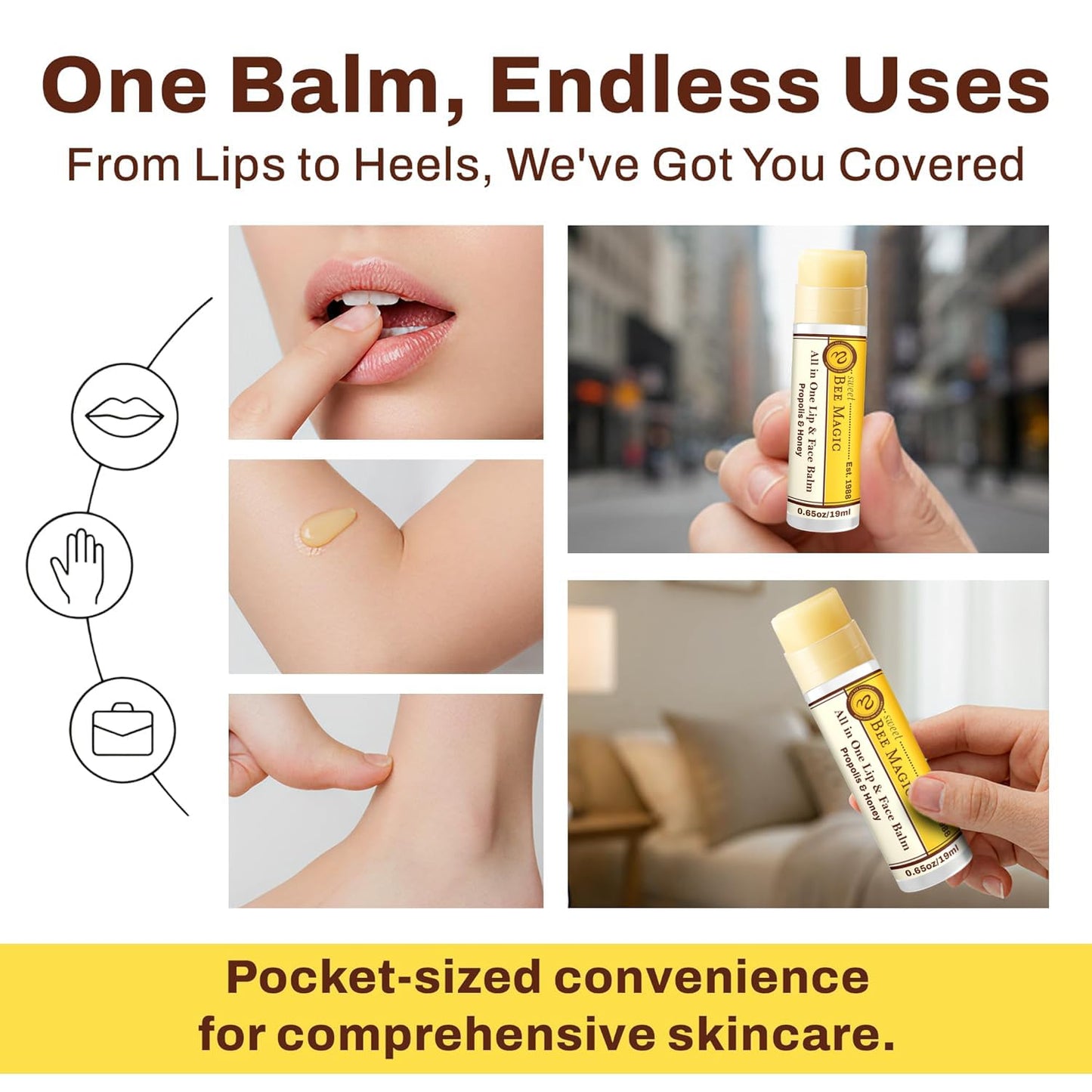 Organic Beeswax Lip Balm - Natural Chapstick for Dry Lips - Honey & Propolis Moisturizing Wand - Non Petroleum Lip Balm for Men & Women - Clean Lip Beauty and Personal Care Sweet Bee Naturals