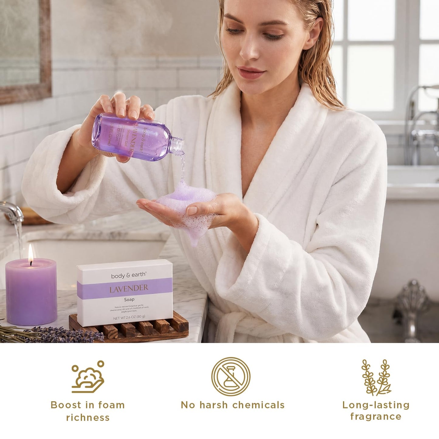 BODY & EARTH Bath and Body Gift Box for Women- 6 Pcs Lavender Bath Kit for Women Spa Set, Birthday, Mother's Day Gift Set Includes Bubble Bath, Shower Beauty and Personal Care BODY & EARTH