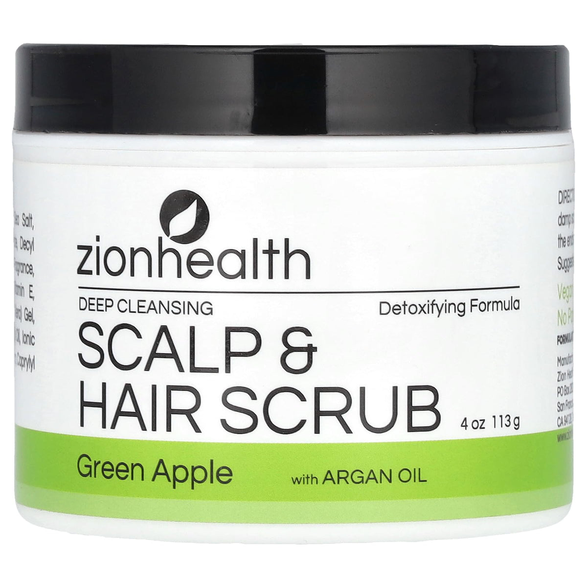 Zion Health Deep Cleansing Scalp & Hair Scrub with Argan Oil, Green Apple, 4 oz (113 g)
