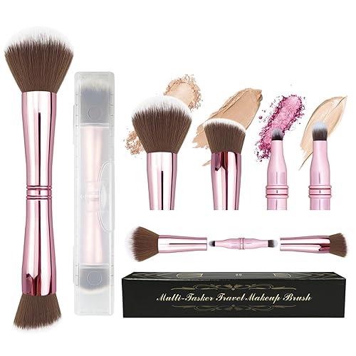 Voxora 4 in 1 Makeup Brush Set - All in One Powder/Blush, Foundation, Blending & Eyeshadow Brushes, Compact & Travel Essential Beauty & Personal Care Voxora