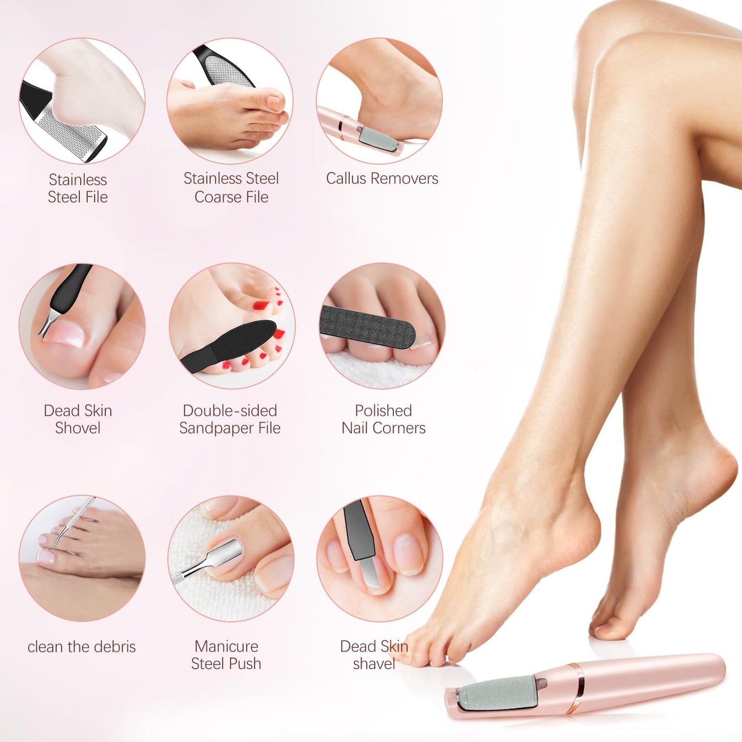 Electric Callus Removers for Feet, Haootadiy Electric Foot Callus Remover Pedicure Kits Rechargeable with12 in 1, Removes Dry Skin for Smoother Feet Beauty and Personal Care Haootadiy