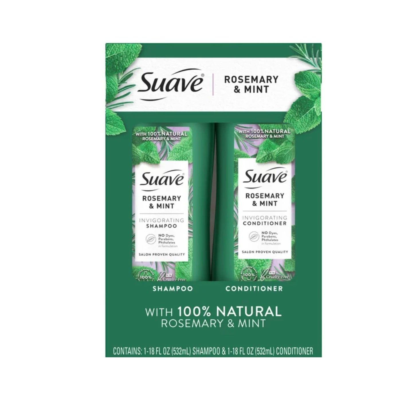 Suave Rosemary and Mint, 100% natural, Invigorating Shampoo and Conditioner Set, 18 oz 2 Pack Beauty & Personal Care Suave