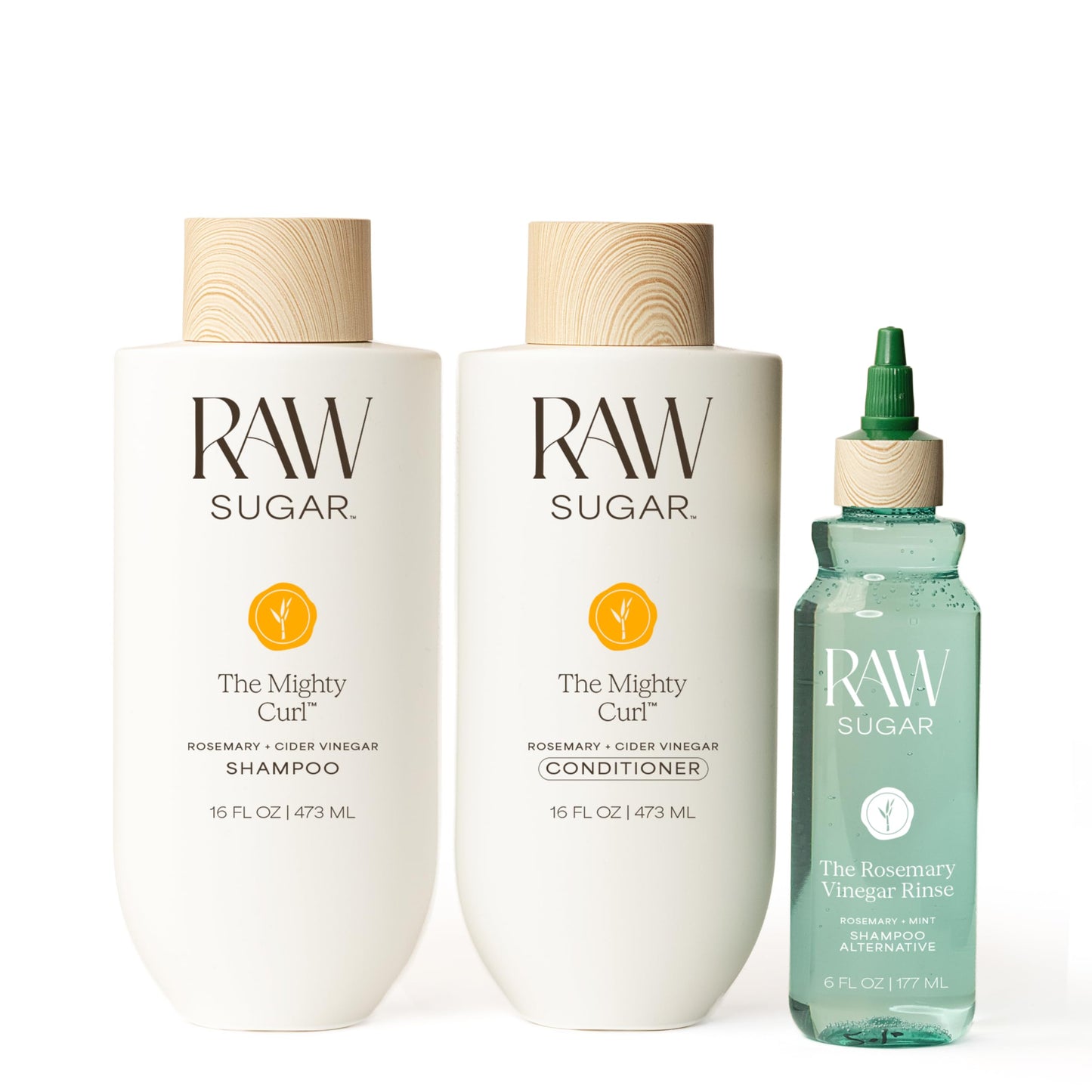 Raw Sugar The Mighty Curl Hair Care Duo and Rosemary Vinegar Hair Rinse (3 Products) Gently Cleanses, Defines Curls & Boosts Shine, Without SLS/SLES Beauty & Personal Care RAW SUGAR