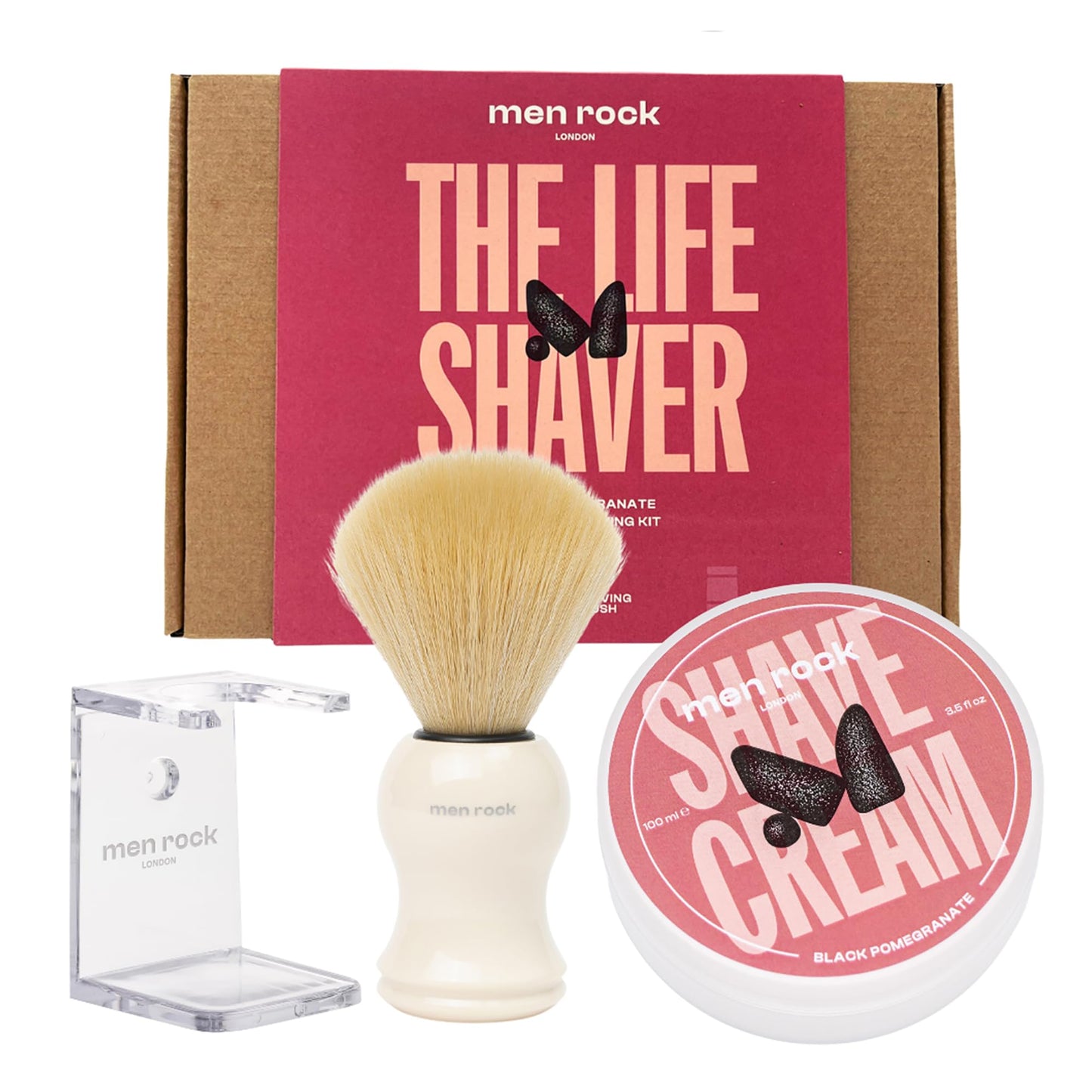 Men Rock The Life Shaver Essential Shaving Kit - Black Pomegranate - Beard Care Kit for Men - Shaving Cream, Synthetic Brush - Mens Face Care - 3 Pc Beauty and Personal Care Men Rock