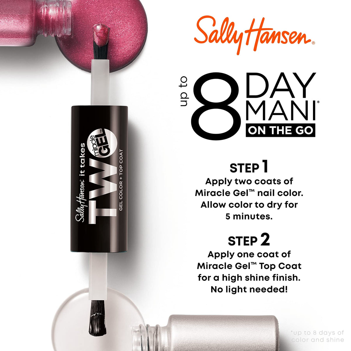 Sally Hansen It Takes Two Miracle Gel™, Get Mod, Long Lasting, Gel-Like Formula, No UV Lamp Needed, White Nail Polish