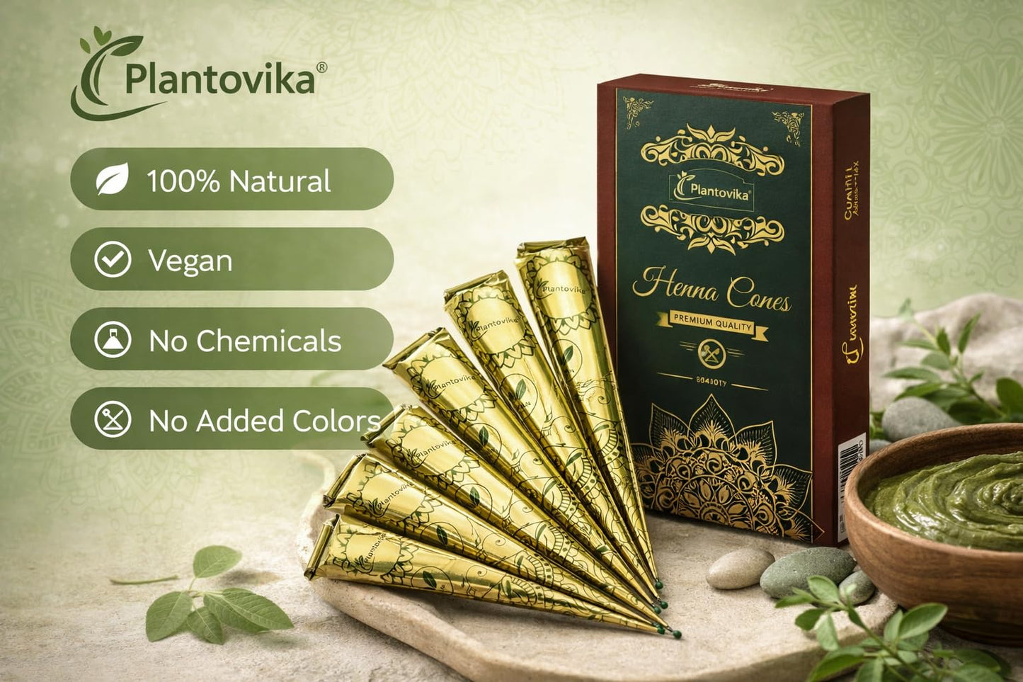 Plantovika Henna Cone Made from 100% Natural Leaves | Fresh Ready-to-Use Pre-Filled Paste, Henna Tube | Dark Reddish Brown | No Additives | Long Beauty and Personal Care Plantovika