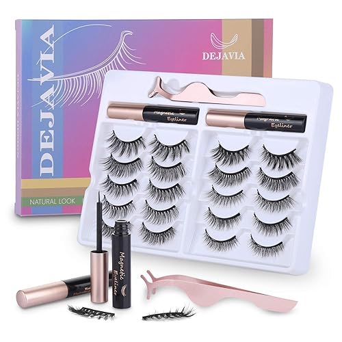 Magnetic Eyelashes with Eyeliner Kit- 10 Pairs Premium 3D Natural Look Reusable Eyelashes with Tweezers Applicator, Strong Magnetic Eyeliner Beauty & Personal Care DEJAVIA