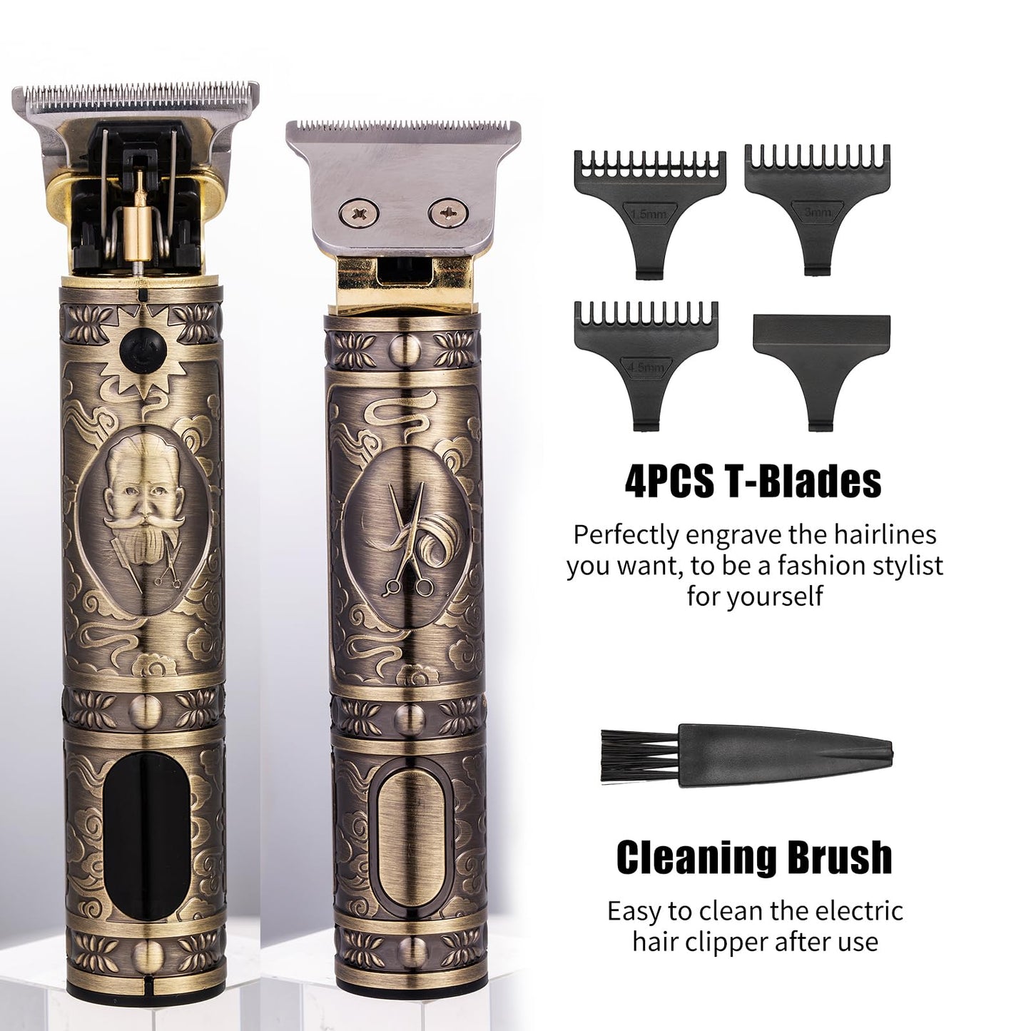 Yinhing Men Hair Clippers, Cordless Hair Trimmer with LCD Display and 3PCS T Blades, for Beard Body Facial Grooming (Brown) Beauty and Personal Care Yinhing
