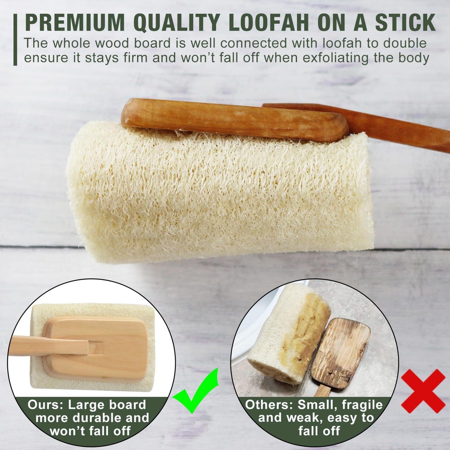 2 Pack Natural Exfoliating Loofah Luffa Loofa Bath Brush On a Stick, Shower Sponge Back Scrubber with Long Wooden Handle for Men & Women, Deep Clean Beauty & Personal Care METLUCK