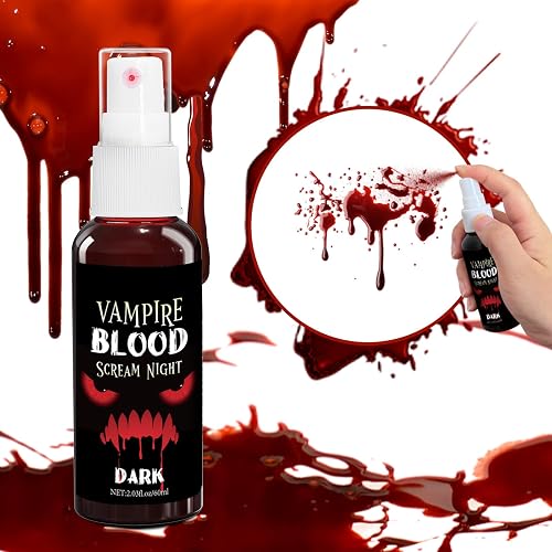 Fake Blood Spray, 2.03 oz Vampire Blood Splatter, Halloween Fake Blood for Clothes, Zombie Bride, Vampire and Monster SFX Scary Clown Makeup & Dress Beauty & Personal Care Bwhrmt