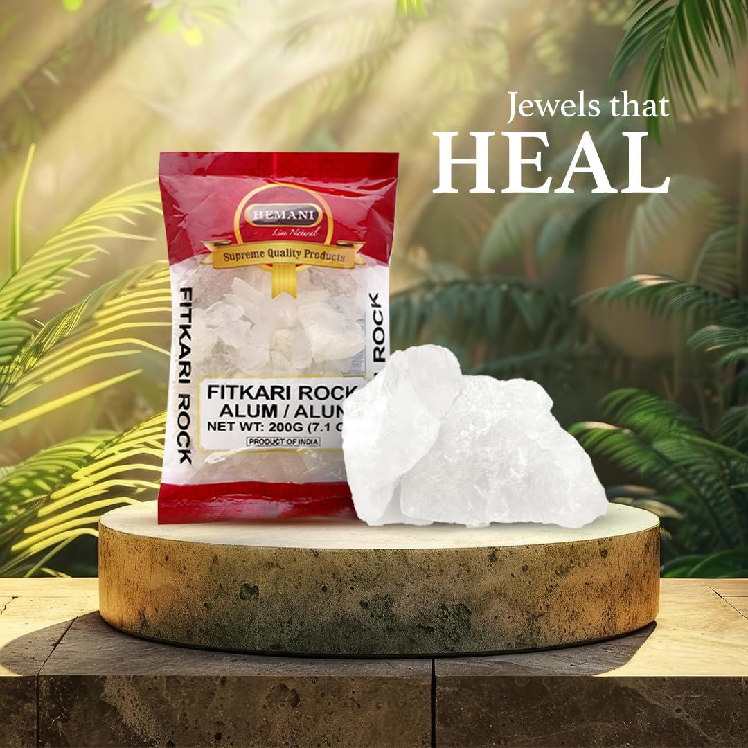 HEMANI White Alum Crystal Rock / Potassium / Phitkari I 100% Fitkari - Natural Piedra de Alumbre Alum Stone - 200g (7.05 oz) - Used for Cooking Beauty and Personal Care Hemani