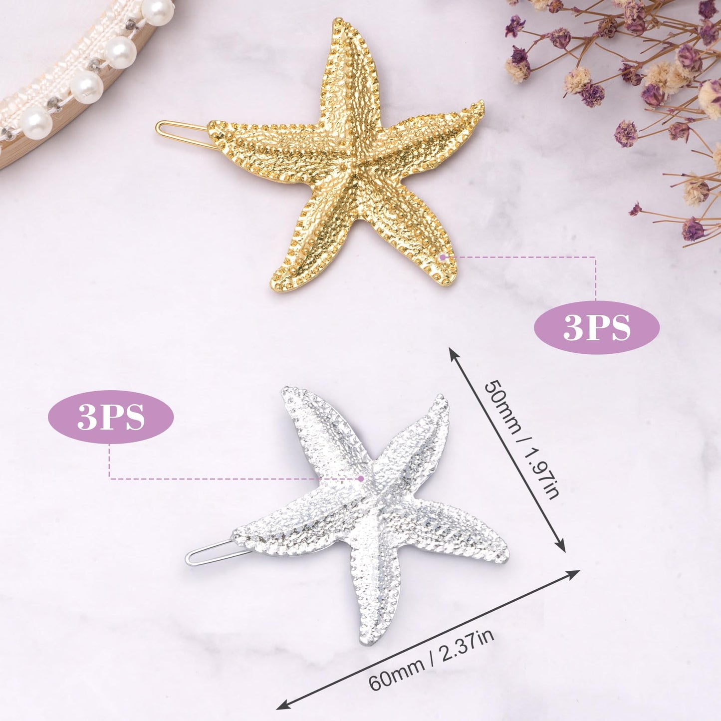 HINZIC 6PCS Starfish Hair Clips, Mermaid Sea Star Ponytail Holder Gold Silver Glitter Bangs Side Barrettes Hair Accessories for Women Halloween Beauty & Personal Care HINZIC