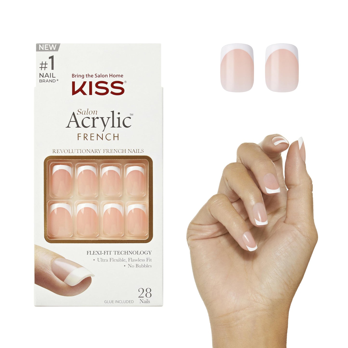 KISS Salon Acrylic Press On Nails, Nail glue included, 'Bonjour', Nude/ White, Short Size, Squoval Shape, Includes 28 Nails, 2g Glue, 1 Manicure Beauty & Personal Care kiss new york