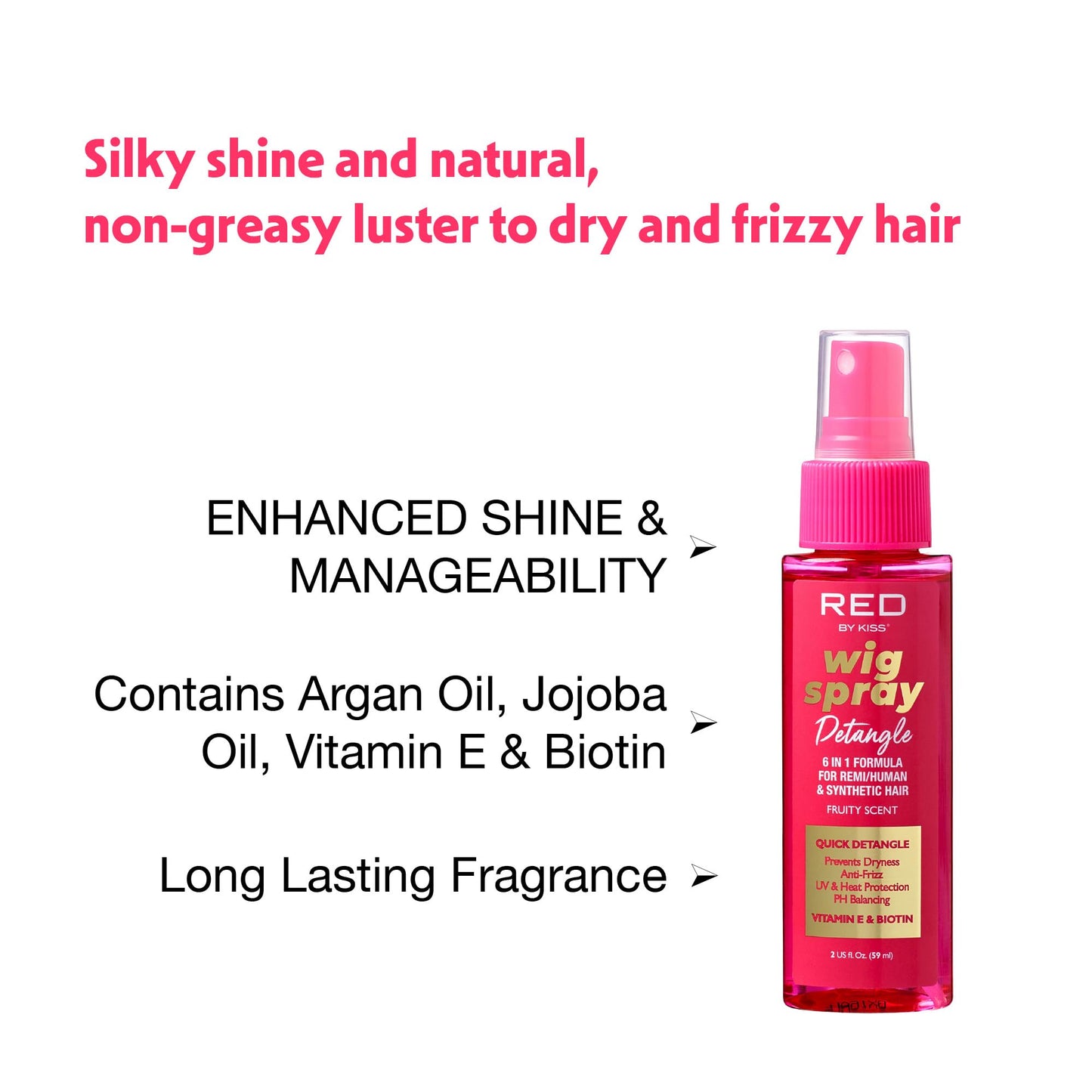Red by Kiss Wig Spray, Extra Shine & Detangling Control for Remy, Human, Synthetic Hair, UV & Heat Protection, PH Balance & Long-Lasting Fragrance Beauty & Personal Care Red by Kiss