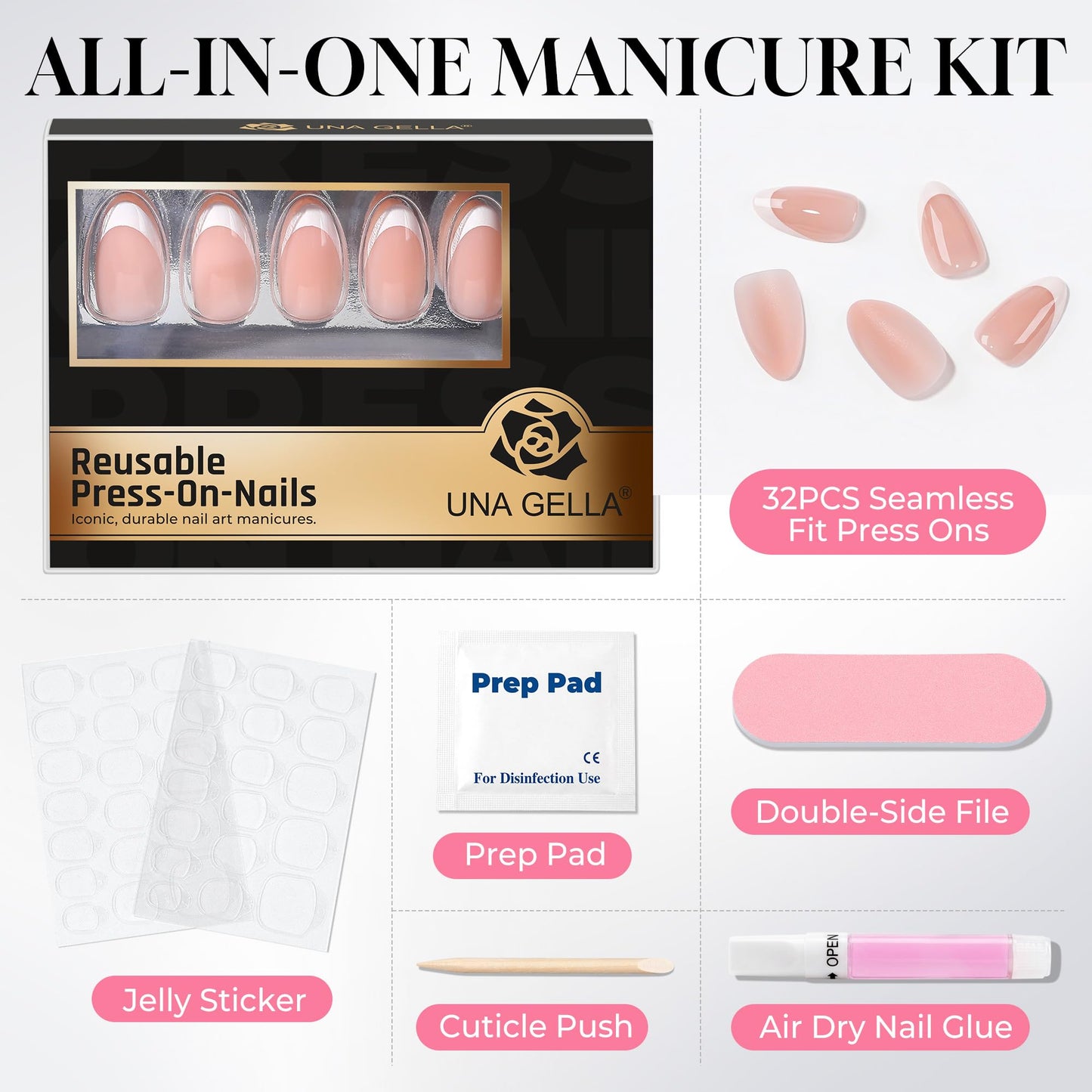 UNA GELLA Short Square Press On Nails Soft Gel - 32Pcs 16 Sizes Milky Pink Base Cherry Fake Nails with Glue and Adhesive Tabs, Reusable Glue On Nails Beauty and Personal Care UNA GELLA