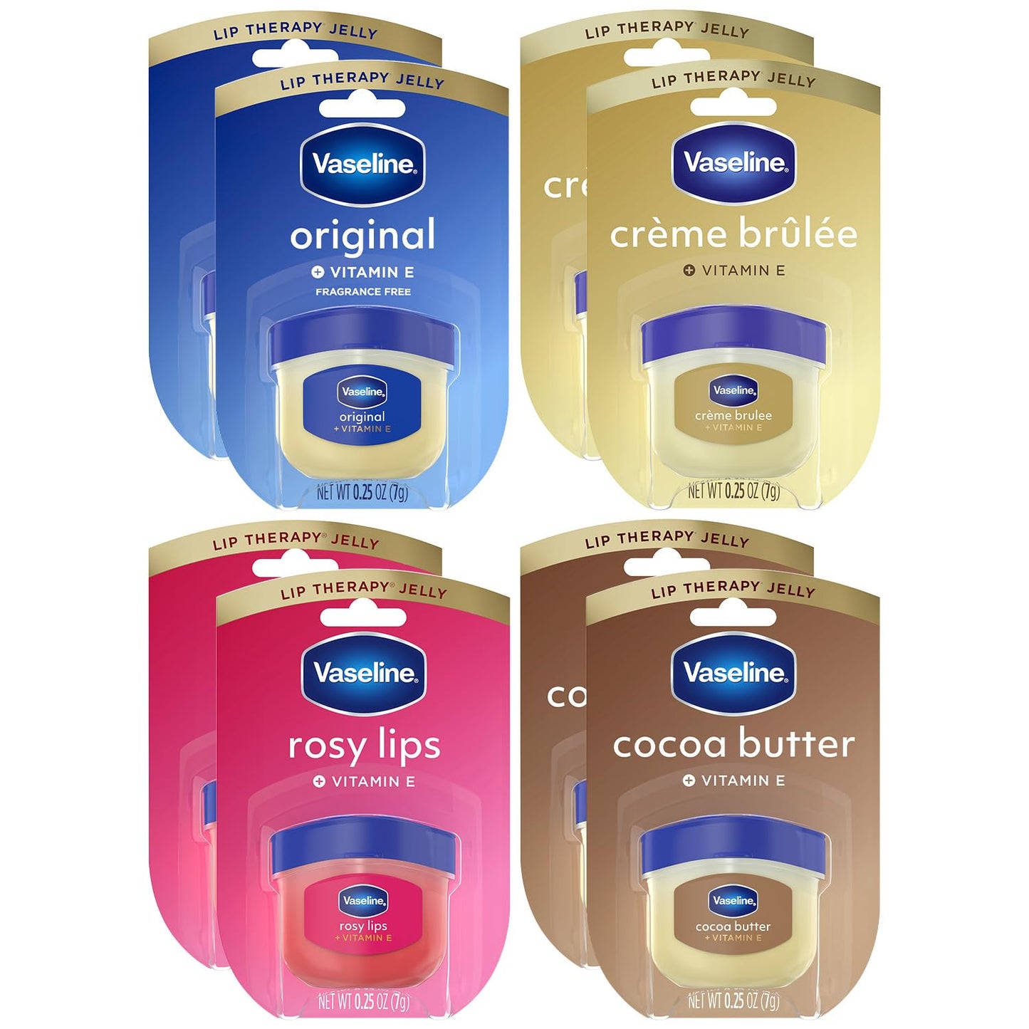 Vaseline Lip Therapy Variety 8-Pack - Original, Crème Brûlée, Rosy Lips, Cocoa Butter Mini Lip Balms for Soft, Glowing, and Deliciously Kissable Lips Beauty and Personal Care Vaseline