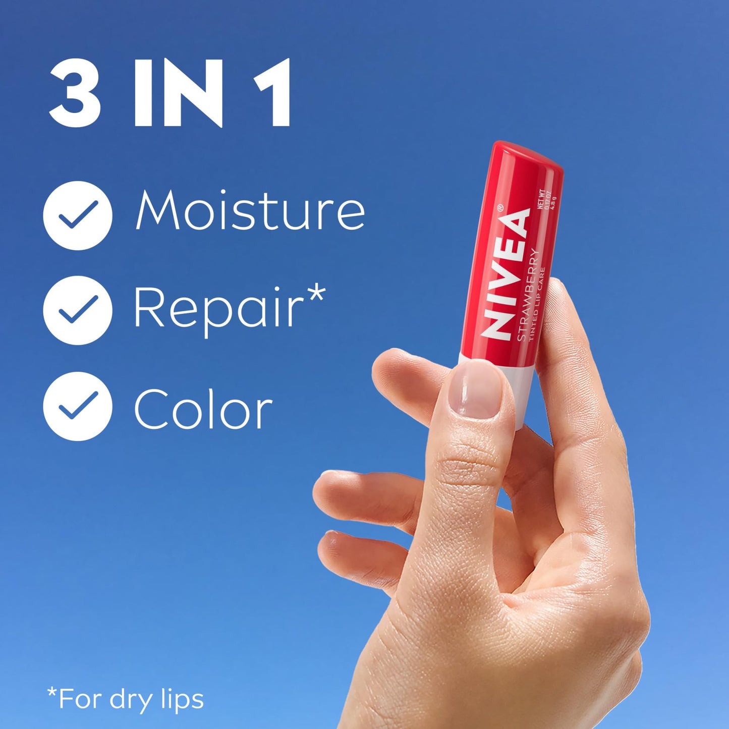 NIVEA Strawberry Lip Care, Red Tinted Lip Balm Pack with Shea Butter, Nourishing Oils and Vitamin C & E, 3-in-1 Moisture, Repair and Color, 0.17 Oz Beauty & Personal Care NIVEA