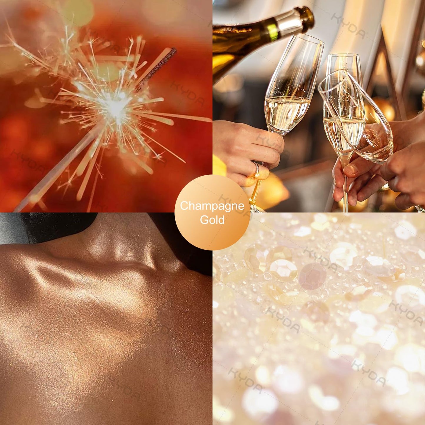 KYDA Champagne Body Glitter Spray, Shimmer Loose Powder Spray Sparkle Powder, Cosmetic Shimmer Makeup Glitter for Hair Body Face Clothes Nail Art Beauty & Personal Care KYDA