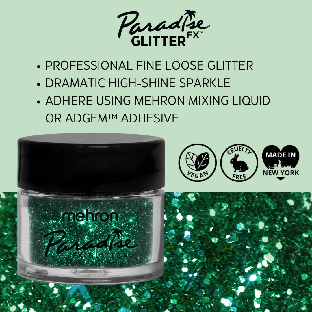 Mehron Makeup Paradise Glitter FX | Professional Cosmetic for Makeup & Art | Vibrant & Shimmering Loose Glitter .25 oz (7 g) (Green) Beauty & Personal Care Mehron