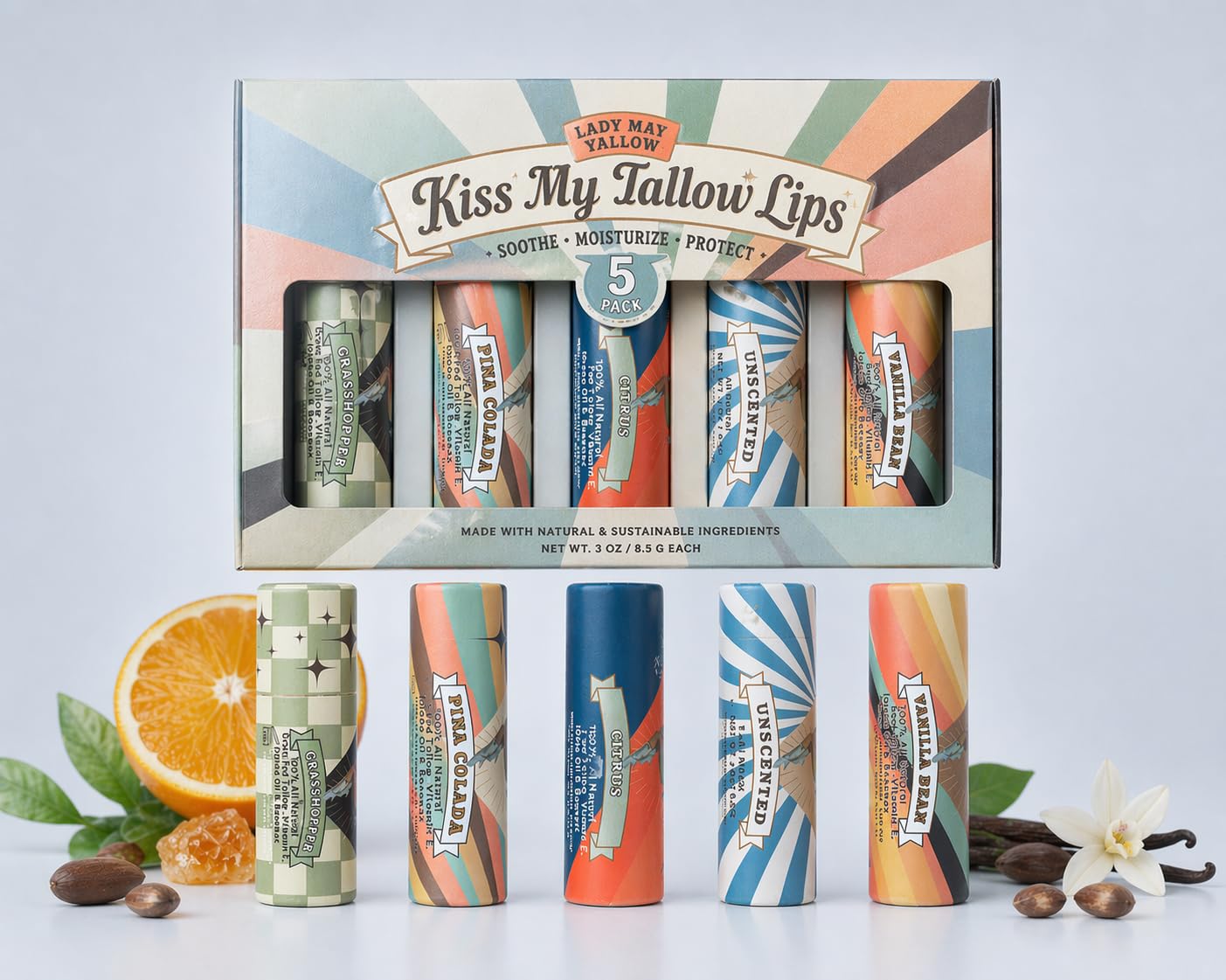 Lip Balm Stocking Stuffer - 5 Natural Flavors - Handcrafted with Beeswax & Jojoba Oil Beauty and Personal Care Lady May Tallow