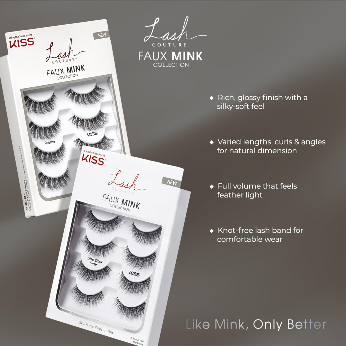 KISS Lash Couture Faux Mink False Eyelashes Multipack, ‘Jubilee’, 10mm, Multiple Lengths, Reusable, Cruelty Free, Vegan, Exclusive Knot-Free Lash Beauty & Personal Care KISS