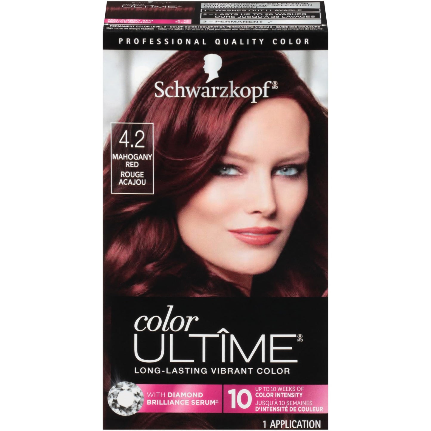 Schwarzkopf Color Ultime 4.2 Mahogany Red Hair Dye, Permanent Intense Red with Diamond Brilliance, Fade-Resistant, Covers Grays, All Hair Textures Beauty & Personal Care Schwarzkopf