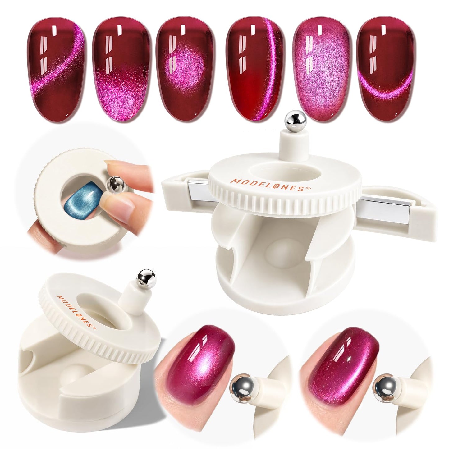 Modelones Cat Eye Magnet for Gel Polish 5D Cat Eye Nail Magnet 3-in-1 Magnetic Nail Tool 360° Rotating Glass Bead Side-Light Effect for Velvet French Beauty and Personal Care modelones Default Title