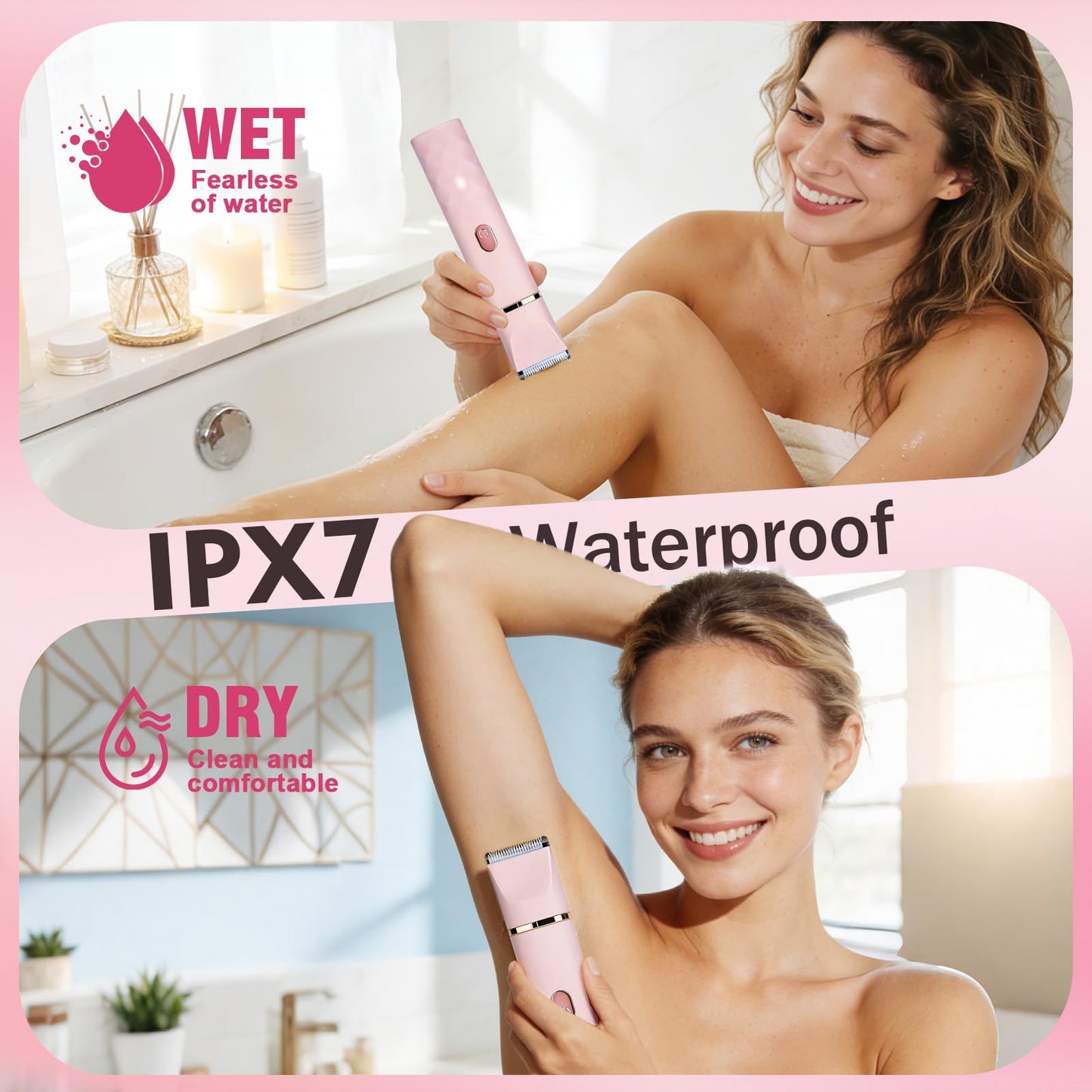 Bikini Trimmer for Women, 2-in-1 Electric Razor for Pubic Hair, IPX7 Waterproof Body Hair Trimmer with Gentle Ceramic Blade, Rechargeable Wet Dry Beauty and Personal Care Zcokail