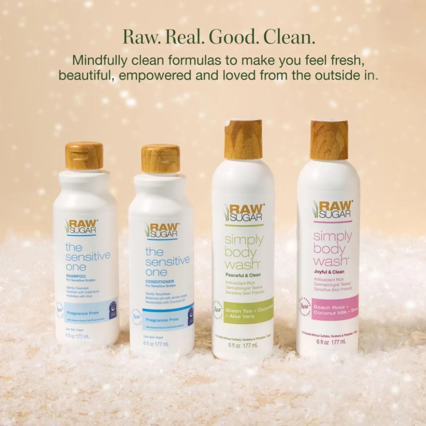 Raw Sugar Holiday Gift Set, Sensitive Skin Collection, Shampoo, Conditioner, 2 Body Washes, 6 fl oz Each Beauty & Personal Care RAW SUGAR