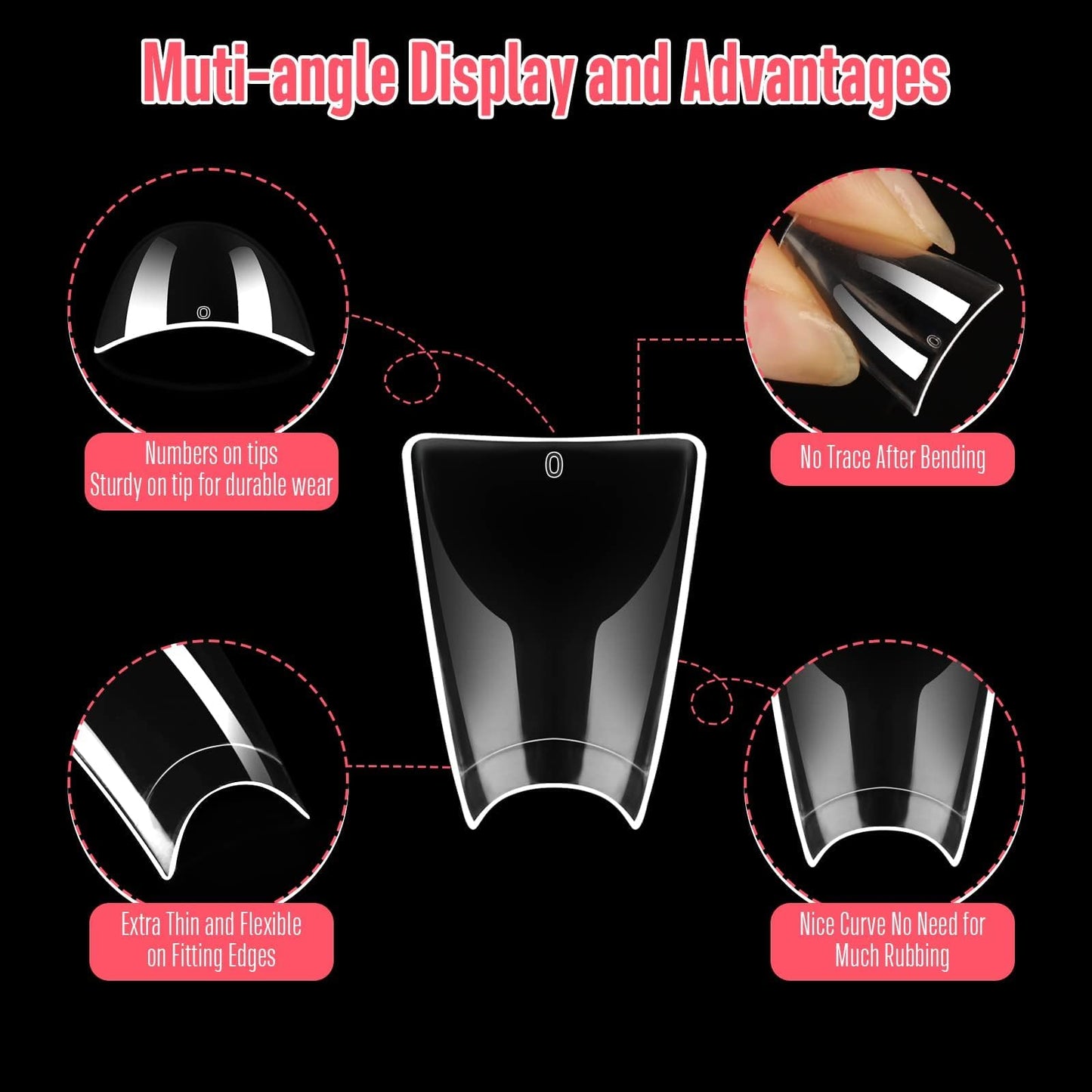 NOVO OVO 550 pcs Transparent Clear Crystal Duck Feet Style Flare Nail Tips Y2K Vibe Half Cover C Curve Wide French False Nail Extension Tips Acrylic Beauty & Personal Care NOVO OVO