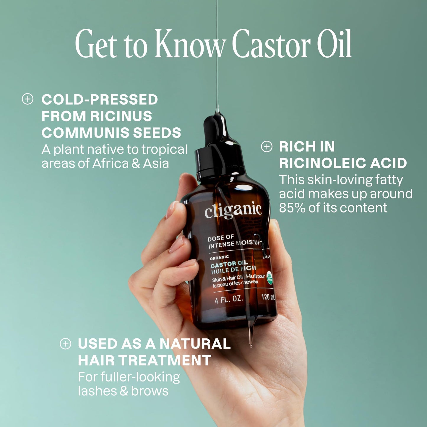 Cliganic Organic Castor Oil, 100% Pure - For Hair, Skin, Face, Eyelashes & Eyebrows | Natural Cold Pressed Unrefined Hexane-Free (8oz) Beauty & Personal Care Cliganic