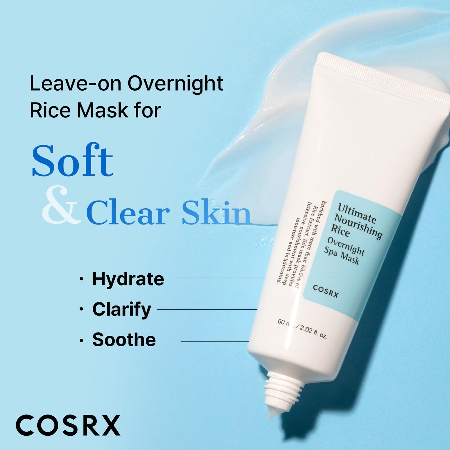 COSRX Ultimate Nourishing Rice Overnight Spa Mask, 60ml / 2.02 fl.oz | Rice Extract 68% and Niacinamide 2%, Korean Skin Care, Animal Testing Free Beauty & Personal Care COSRX