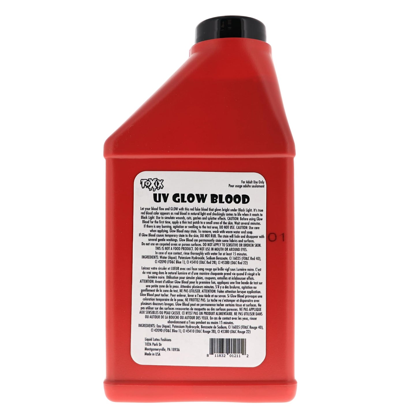 TOXIX UV Fake Blood - 16 fl oz GLOWS Under Blacklight Red Fake Blood for Halloween, SFX Makeup, Cosplay, Safe, Washable, SHAKE WELL BEFORE EACH USE! Beauty & Personal Care TOXIX