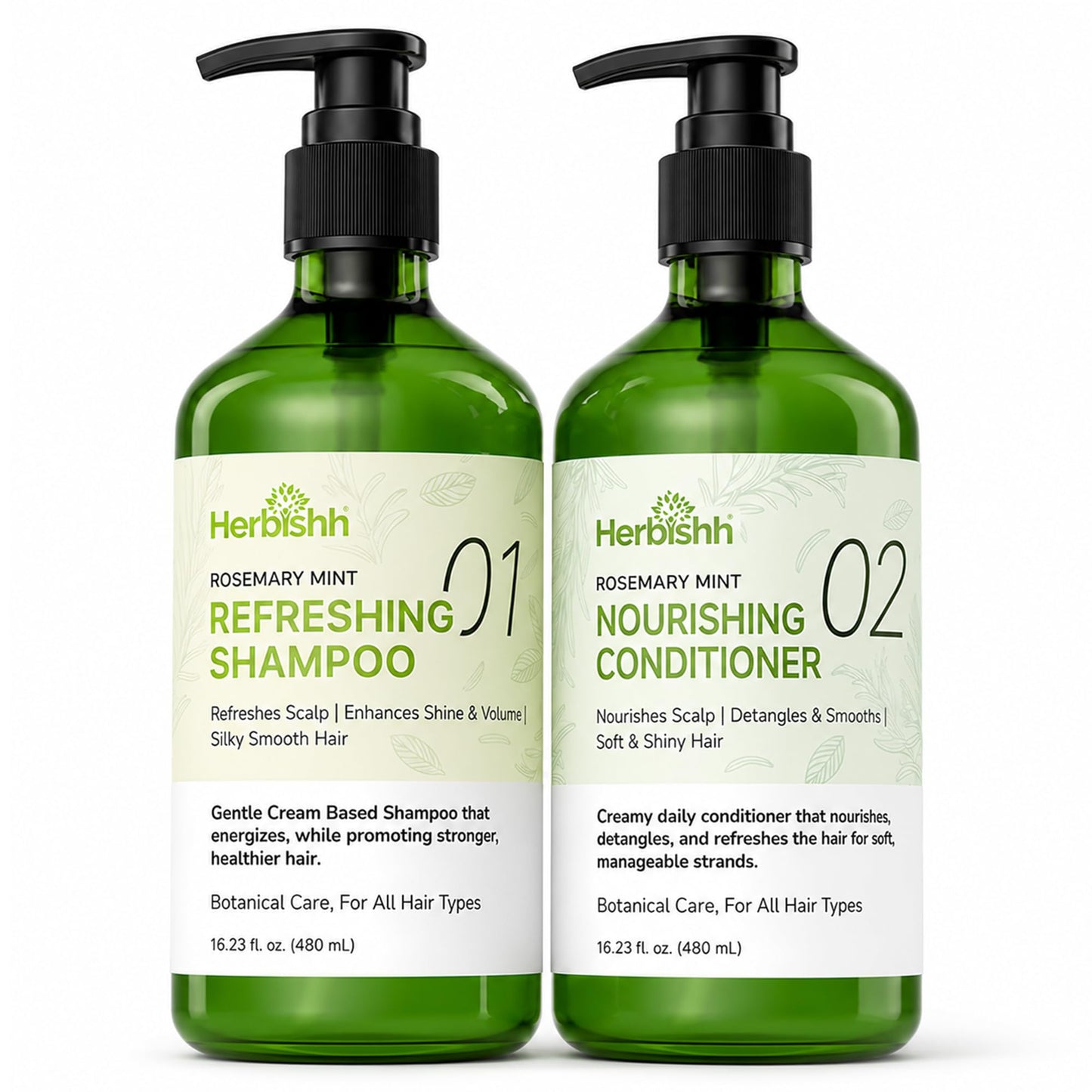 Herbishh Rosemary Mint Shampoo & Conditioner Set (16.23 fl. oz Each), Clarifying Shampoo for Oily Hair, Helps Remove Oil & Residue, Nourish Smooth Beauty & Personal Care Herbishh