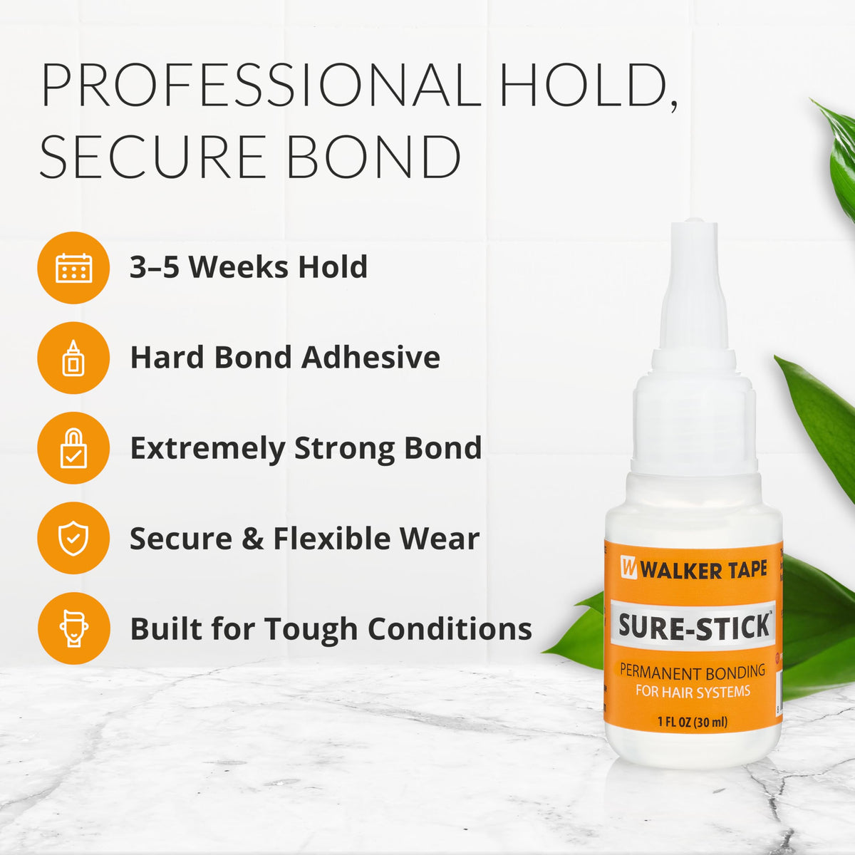 Sure-Stick Hard Bond Adhesive 1 fl oz Squeeze Bottle for Wig Tape, Lace Systems, Toupee Applications, Hair Tape Installs and Adhesive Strips Prep