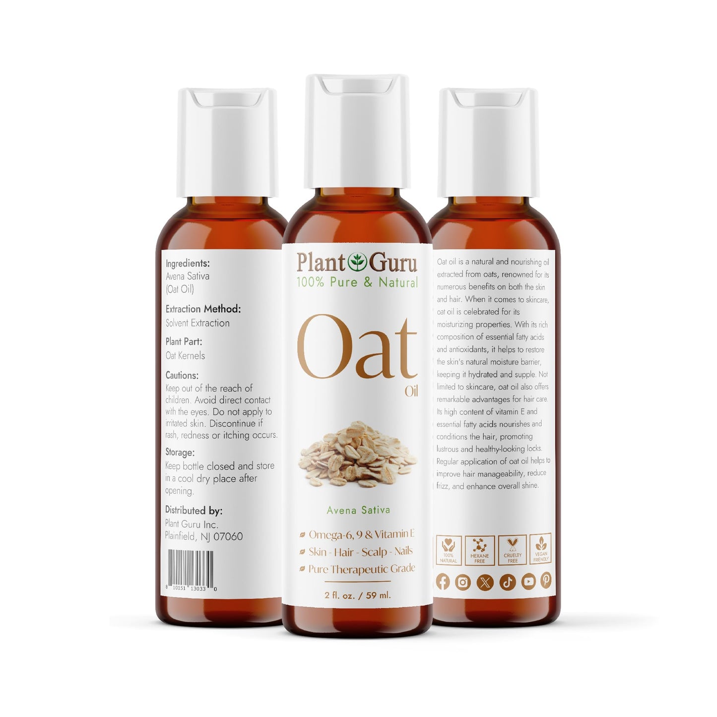 Plant Guru Oat Oil 2 fl. oz. 100% Pure Natural Carrier - Skin, Face, Body & Hair Moisturizer. Great for DIY Creams, Lotions & Lip Balm Beauty & Personal Care Plant Guru