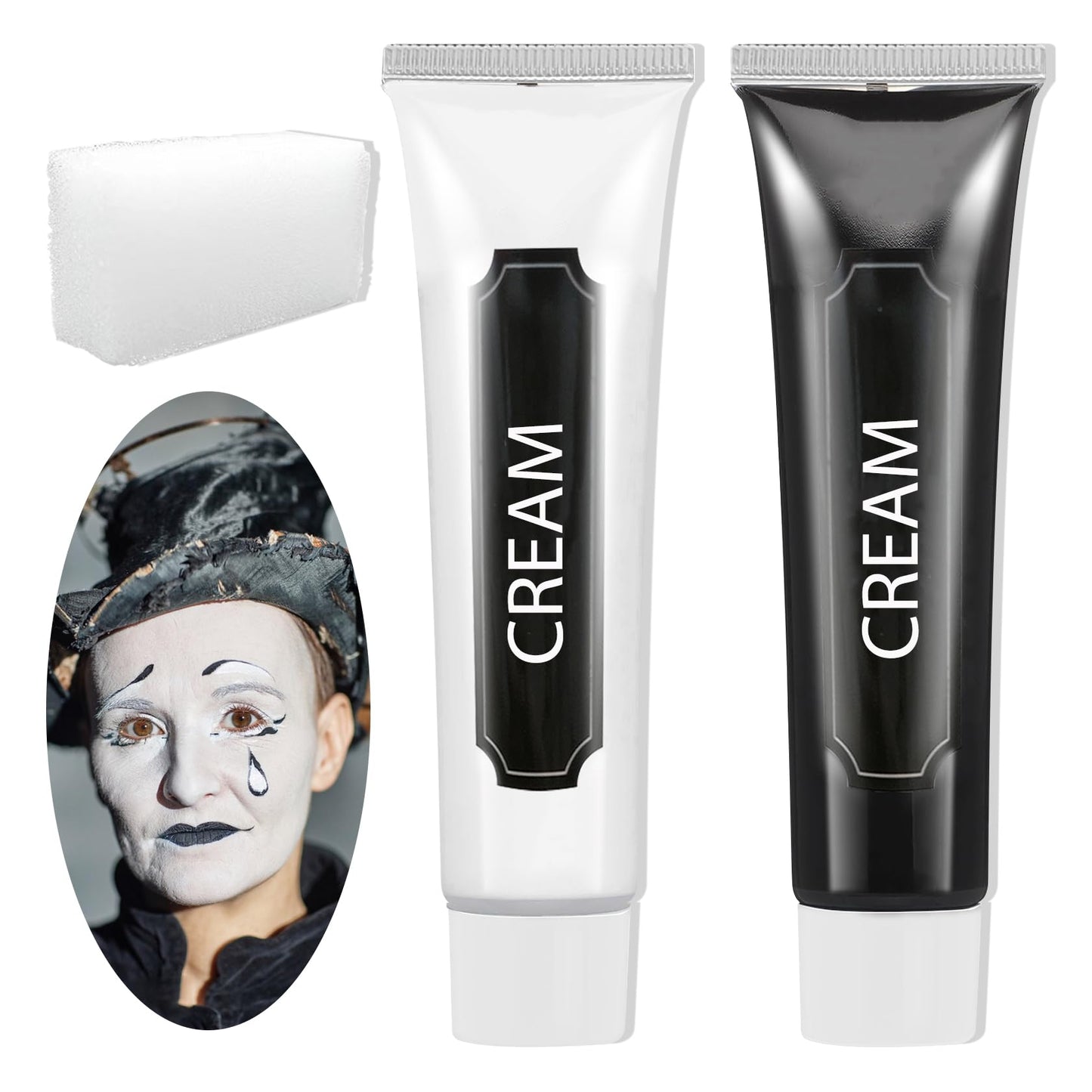 Black and White Face Body Paint, 2PCS Oil Based Full Coverage Painting Kit With Sponge, Washable Halloween Cream SFX Makeup for Goth Clown Zombie Beauty & Personal Care JunKuJK
