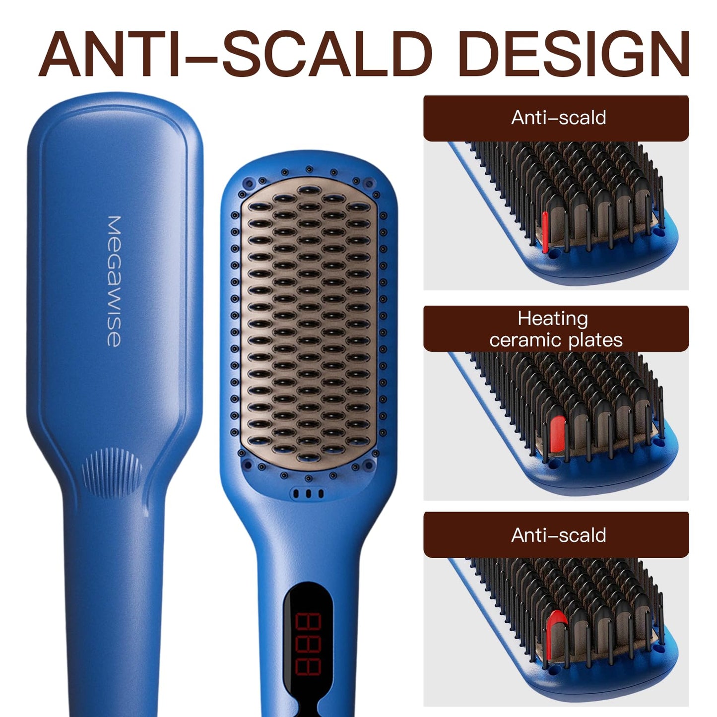 MEGAWISE Pro Ceramic Ionic Hair Straightener Brush for Home Salon | MCH Fast 20s Heating Tech with Auto-Off Safety | Anti-Scald with Universal Dual Beauty & Personal Care MEGAWISE