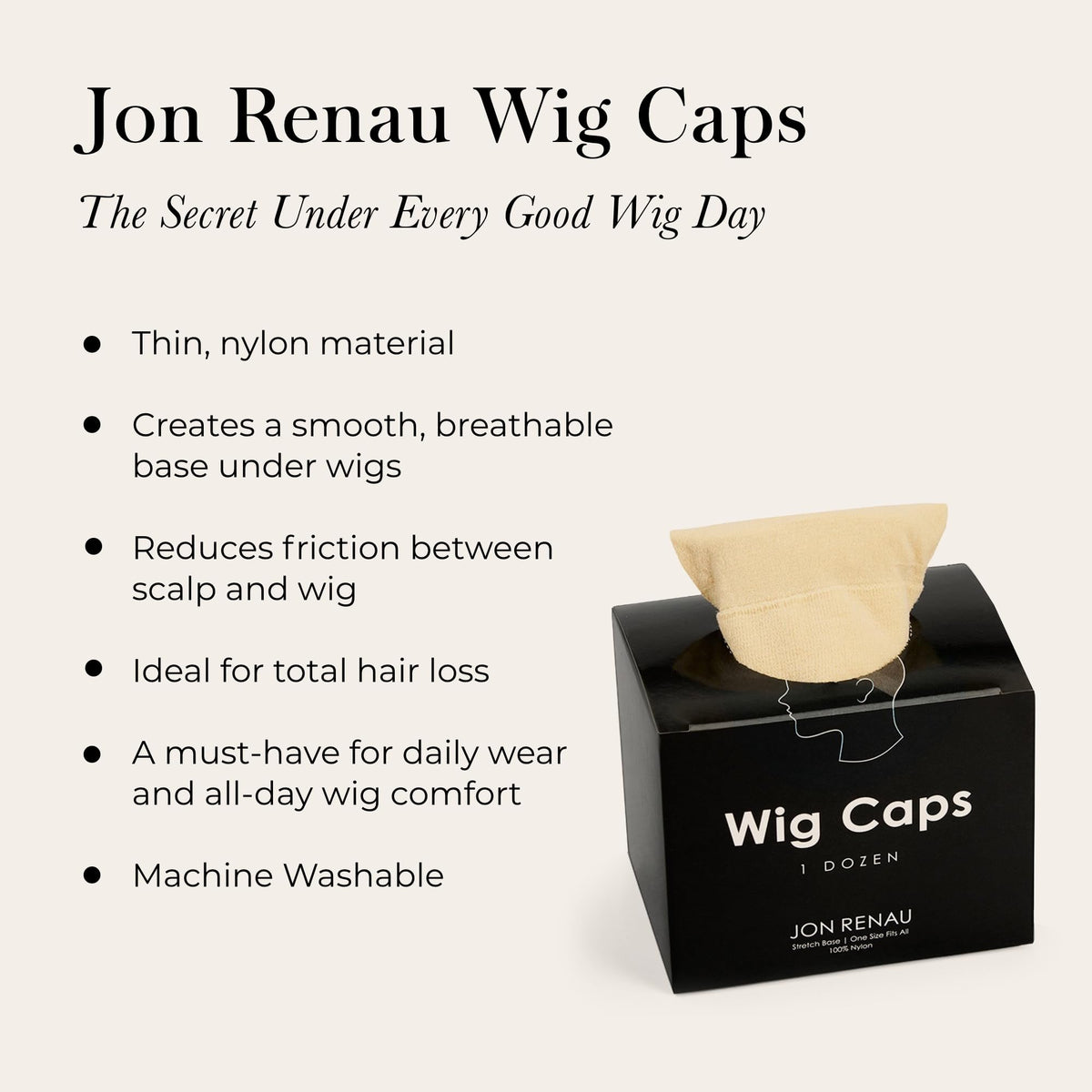 Jon Renau Wig Caps - Box of 12 Beige Wig Caps for Women, Breathable Stretch Wig Cap Liners, One Size Fits Most, Invisible Under Lace Front, Glueless &