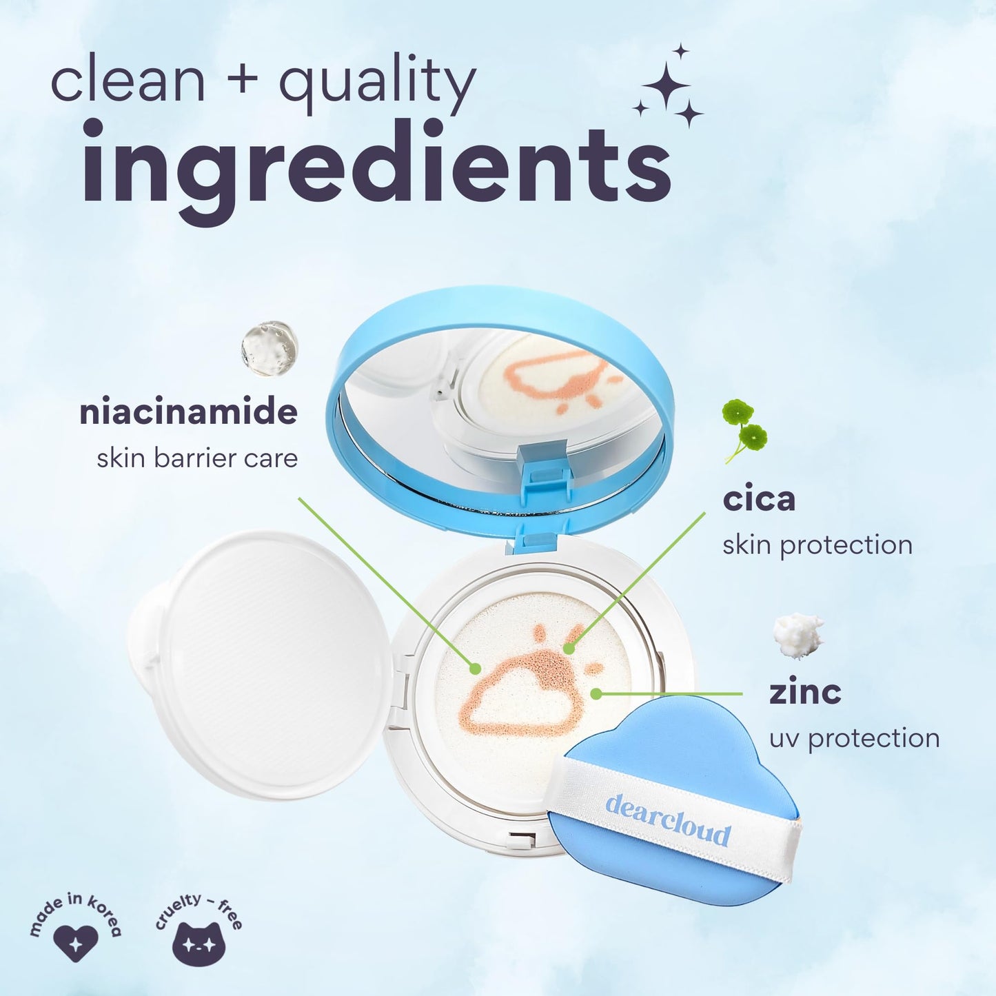 dearcloud Dear Sun Perfecting SPF Cushion - Color Adapting Sunscreen, Korean Sunscreen SPF 50+ (.53 oz) Beauty & Personal Care dearcloud