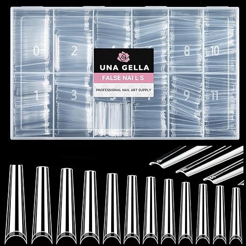 UNA GELLA Extra Long Coffin Nail Tips No C Curve 504PCS XXL Coffin Nails Half Cover Long Coffins Gel Nails Tips Clear Fake False Nails Long Gel Beauty & Personal Care UNA GELLA