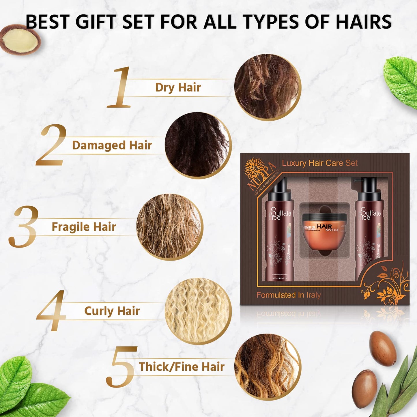 Nuspa Moroccan Argan Oil Hair Care Set - Sulfate Free for Damaged, Dry, Frizzy, Color Safe, Keratin Treated Hair with Long Lasting Shine Beauty & Personal Care NUSPA NUSPA