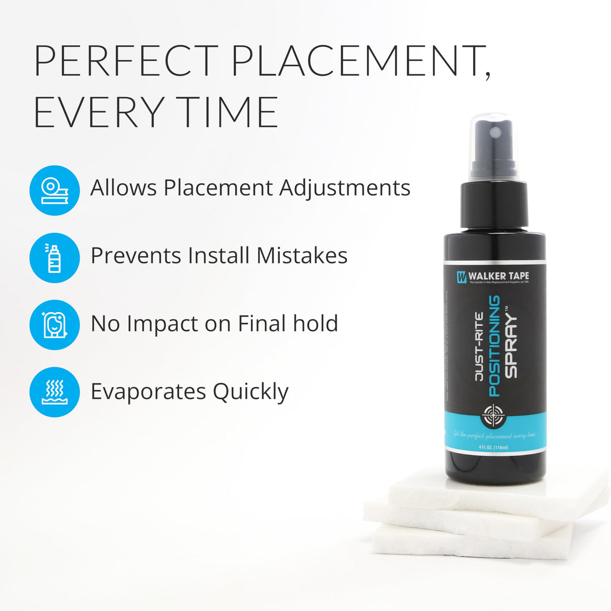 Walker Tape Just-Rite Positioning Spray 4 fl oz for Wig Installs, Lace Systems, Toupee Applications, Hair Tape Prep and Adhesive Strips Use Allowing