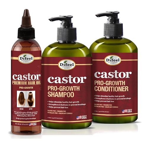 Difeel Pro-Growth Hair Care Set with Castor Oil - 3-PC Style: Shampoo & Conditioner 12oz EACH, & Hair Oil 8oz Beauty & Personal Care Difeel