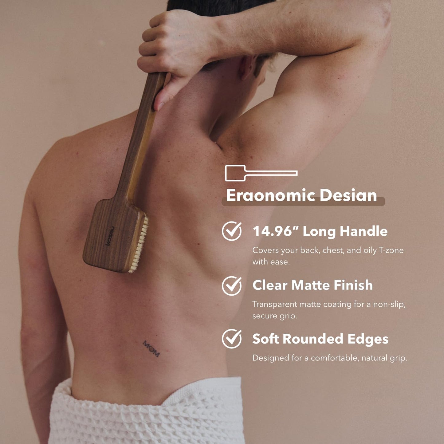 KOSMU Luxury Natural Walnut Wood Boar Bristle Body Brush - Exfoliating & Detoxifying for All Skin Type - Sweeps Away Dead Skin Cells for Luminous Beauty and Personal Care KOSMU