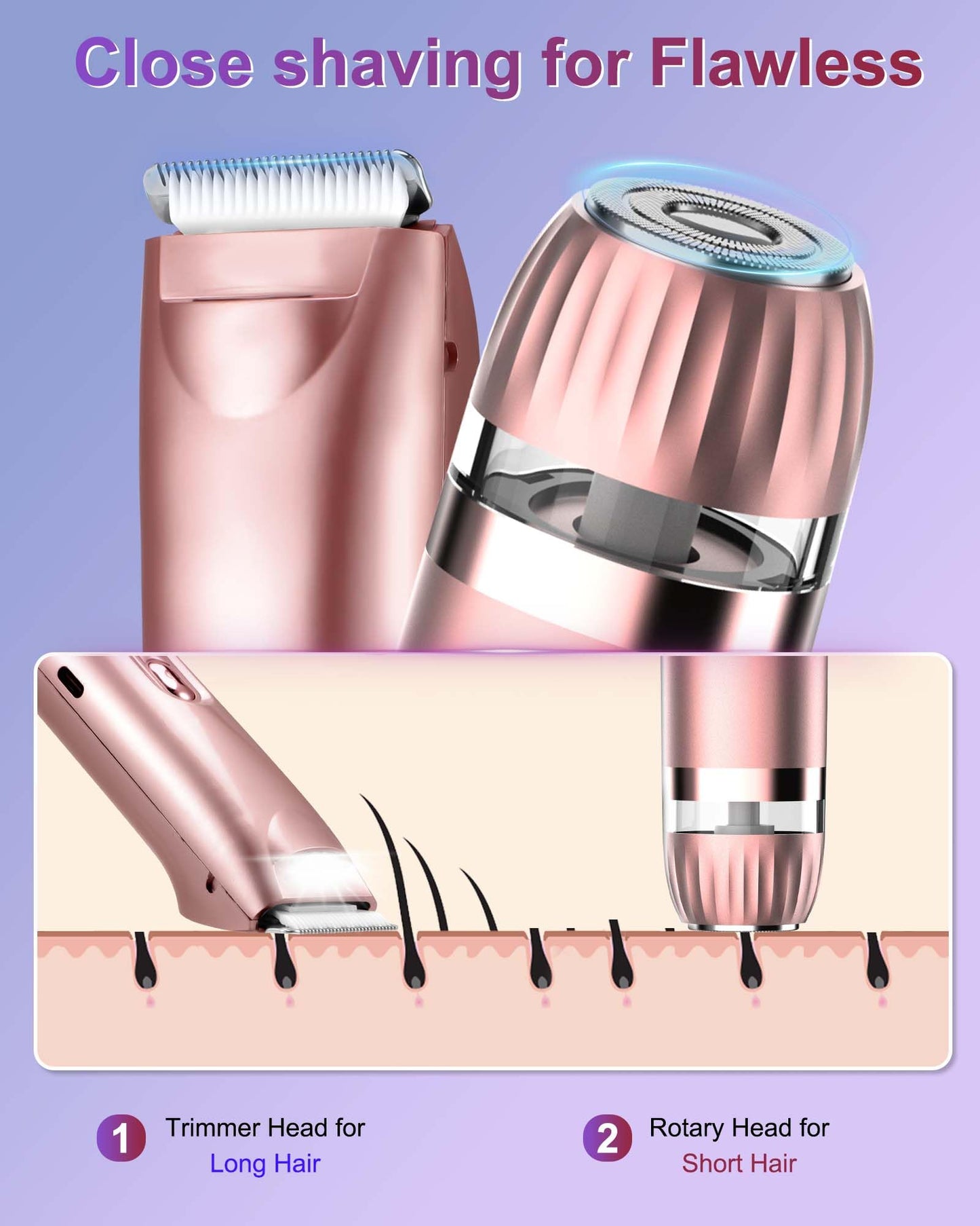 Bikini Trimmer for Women with LED Light, Dual Head Electric Razors for Women for Bikini Line, Face, Legs & Underarms, Waterproof Electric Shaver Beauty and Personal Care VEGITERIA
