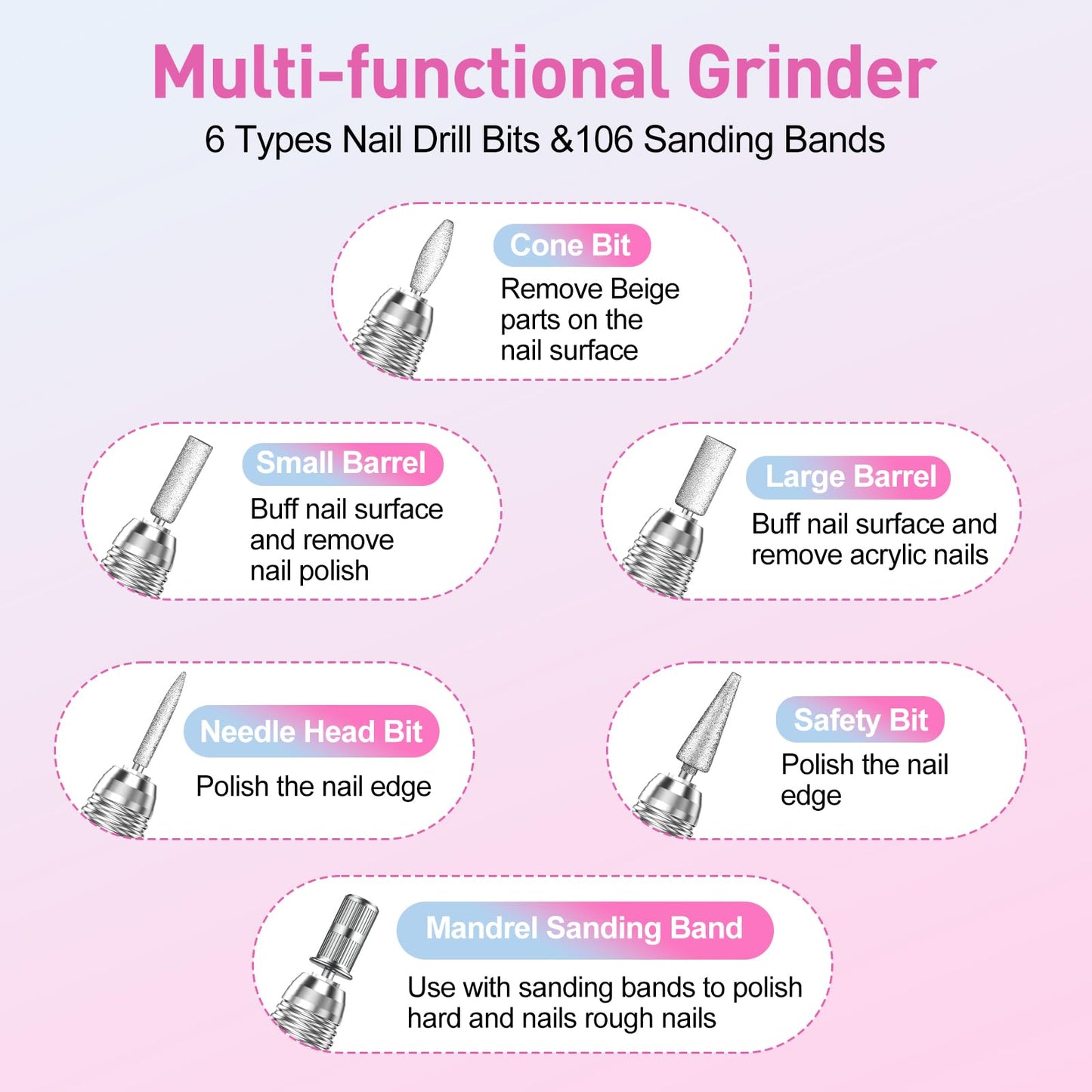 Jiasheng Electric Nail Drill, 30000rpm Professional Nail Drill Machine, Compact Electrical Nail File Kit for Acrylic Gel Nails Efile Drill Beauty & Personal Care JIASHENG