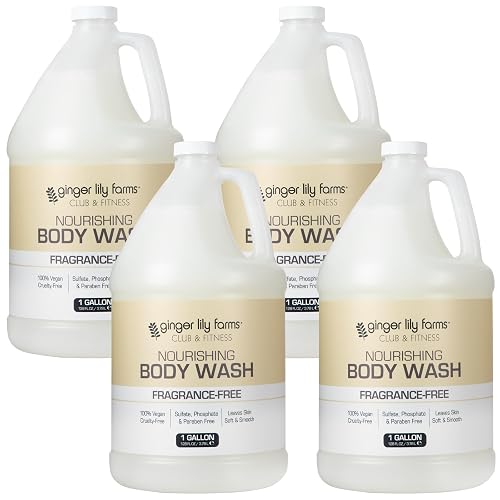 Ginger Lily Farms Club & Fitness Nourishing Body Wash, 100% Vegan & Cruelty-Free, Bath & Shower Gel for Men and Women, Fragrance Free, 1 Gallon (Pack Beauty & Personal Care Ginger Lily Farms